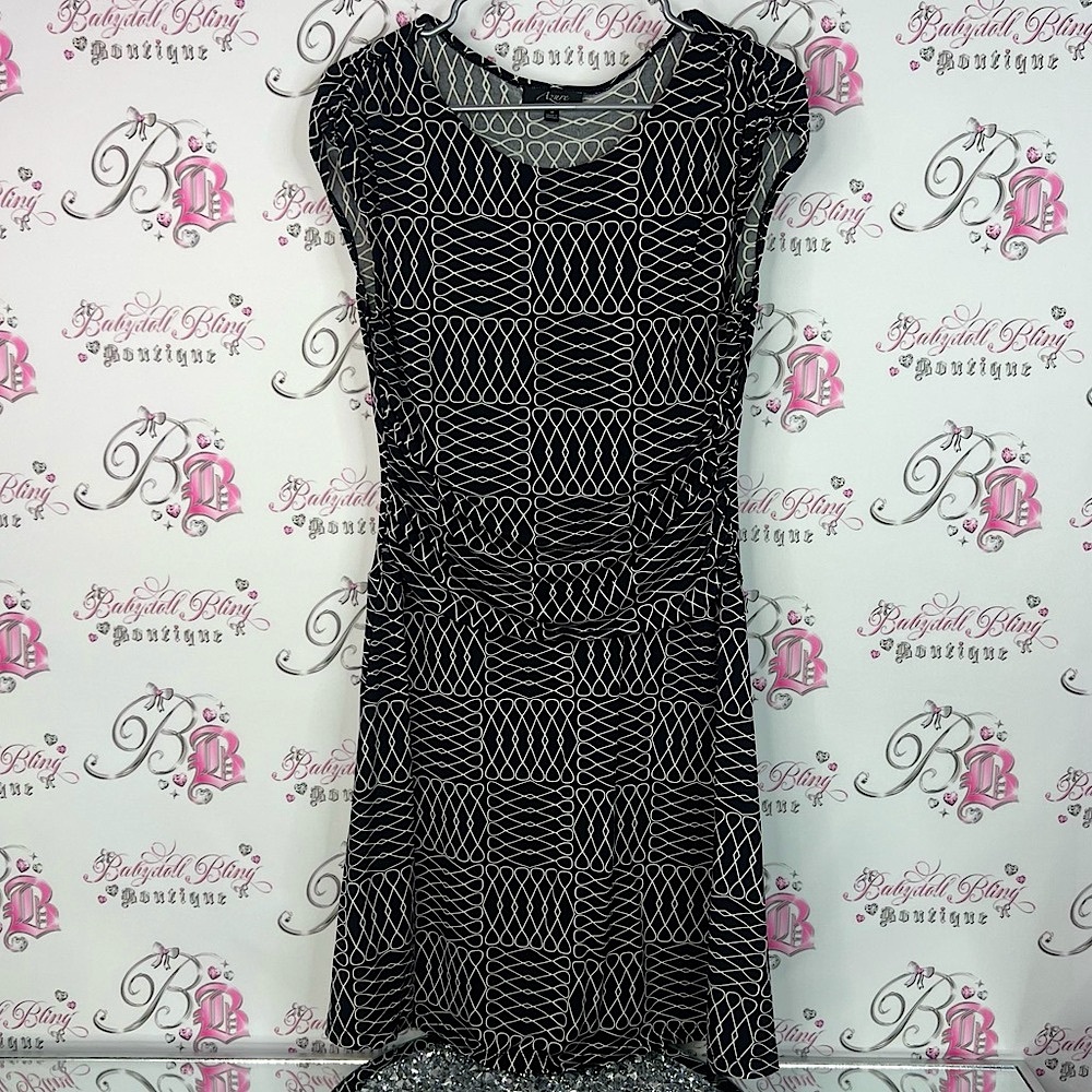 Azure dress drape style Chic Black and White Geometric Mini Dress